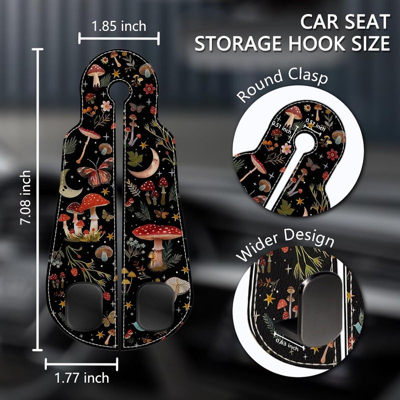 Blusabaca 2PCS Car Seat Back Storage Headrest Hooks, Mushroom Moon Purse Holder Bags Hanger, PU Leather Double Metal Hook for Backseat Organizer, Women Car Accessories Organization - Image 5